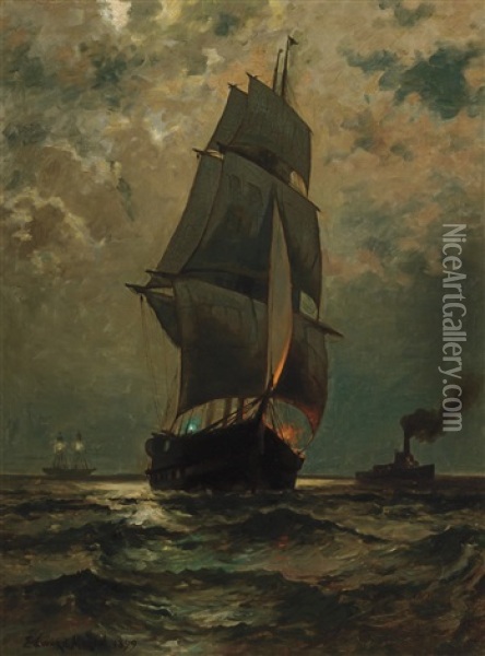 Moonlight Sail Oil Painting - Edward Moran
