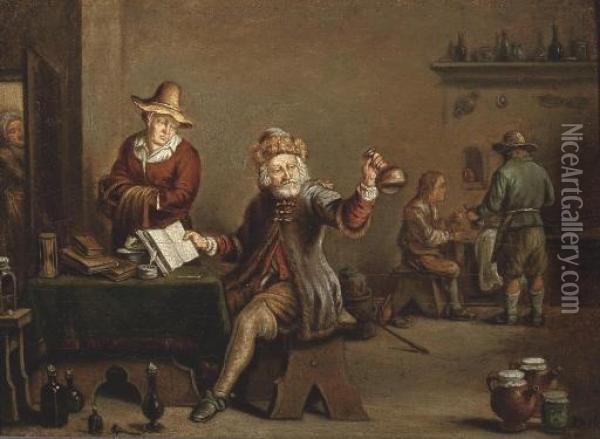 A Quack At Work In An Inn Oil Painting - David The Younger Teniers