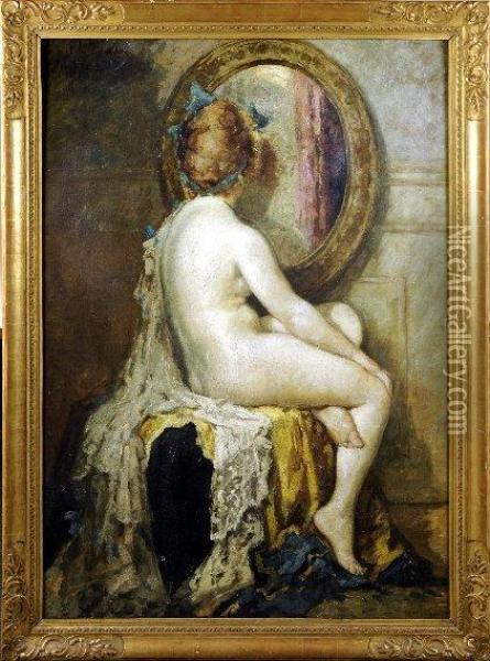 [nu Au Miroir] Oil Painting - Emile Baes