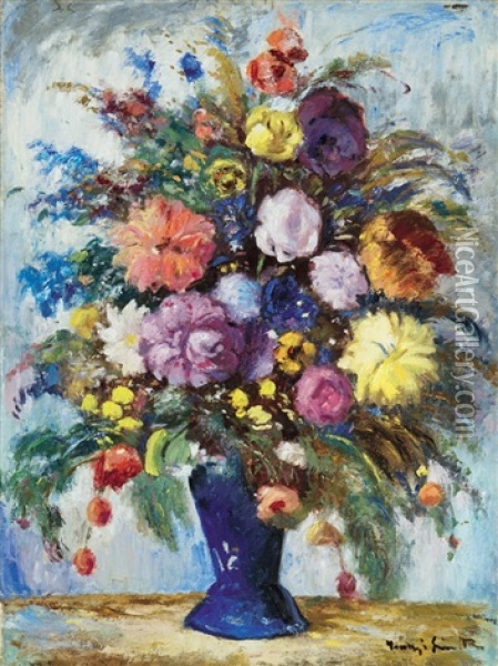 Still Life With Flowers Oil Painting - Bela Ivanyi Gruenwald