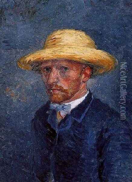 Self Portrait With Straw Hat Oil Painting - Vincent Van Gogh
