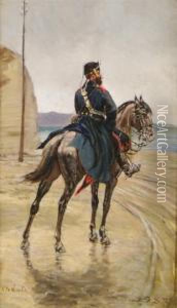 Soldier On Horseback Oil Painting - Alphonse Marie de Neuville