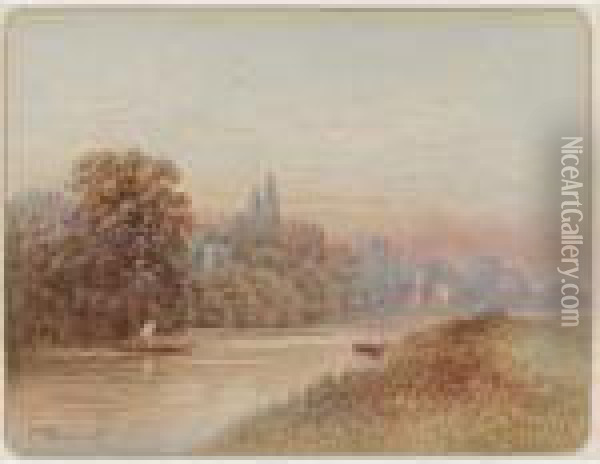 Figures Boating On The River At Bisham, Near Maidenhead Oil Painting - Frederick E.J. Goff