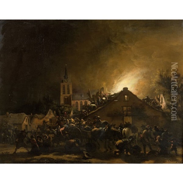 Incendie Dans Une Ville Oil Painting - Egbert Lievensz van der Poel