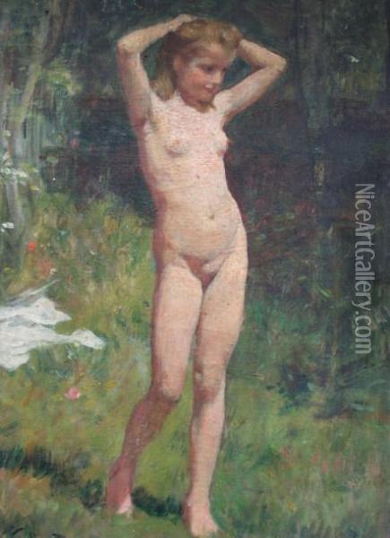 Jeune Fille Nue Oil Painting - Victor-Gabriel Gilbert