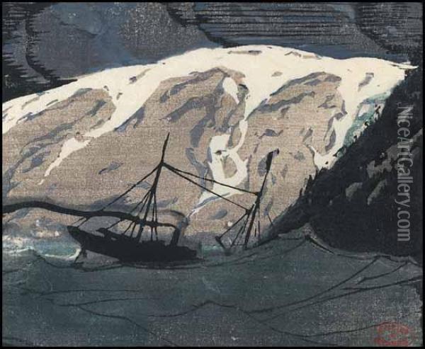 Le Grand Silence Blanc - Sailing Ship Oil Painting - Clarence Alphonse Gagnon