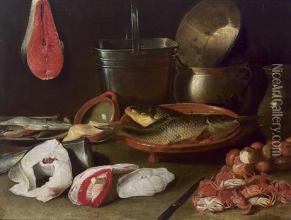 Stilleben Mit Fischen Und Kuchengerat Oil Painting - Jacob Fopsen van Es