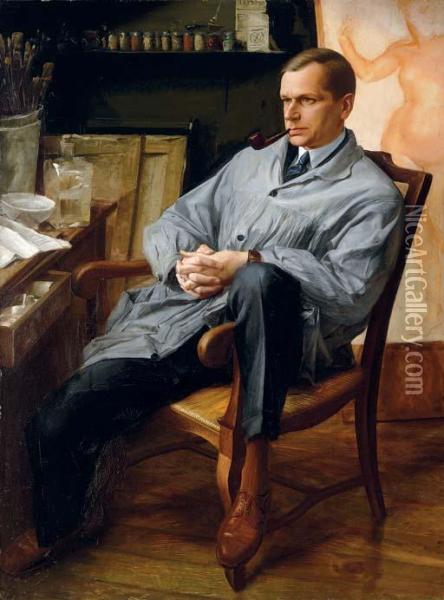 Portrait Of Vasilii Shukhaev In His Studio Oil Painting - Alexander Evgenievich Yakovlev