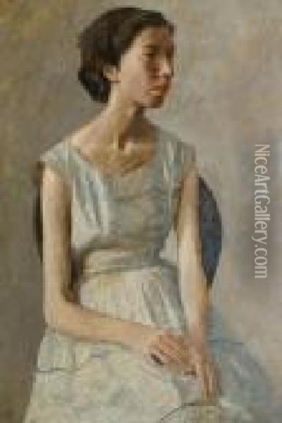 Model In A Striped Dress Oil Painting - Gwendolen John
