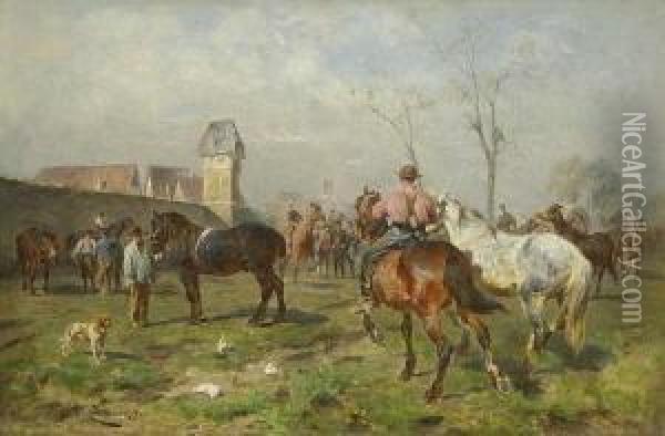 Pferdemarkt In
 Dinkelsbuhl. Oil Painting - Antonio (Antonis Matteo) Montemezzo
