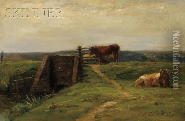 Cows By The Pasture Gate Oil Painting - Joseph Foxcroft Cole