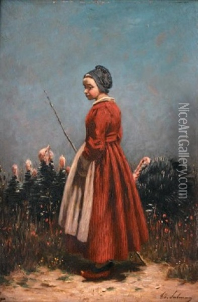 La Gardeuse De Dindons Oil Painting - Theodore Frederic de Salmon