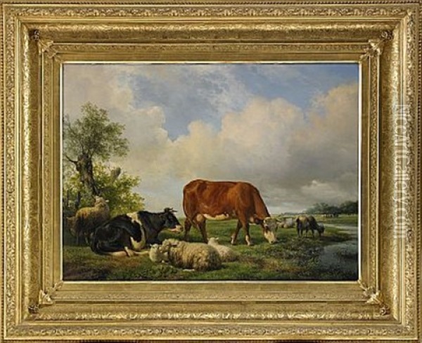 Landskap Med Betande Boskap Oil Painting - Hendrik van de Sande Bakhuyzen