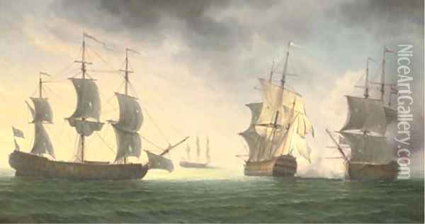 A naval battle Oil Painting - James Hardy Jnr
