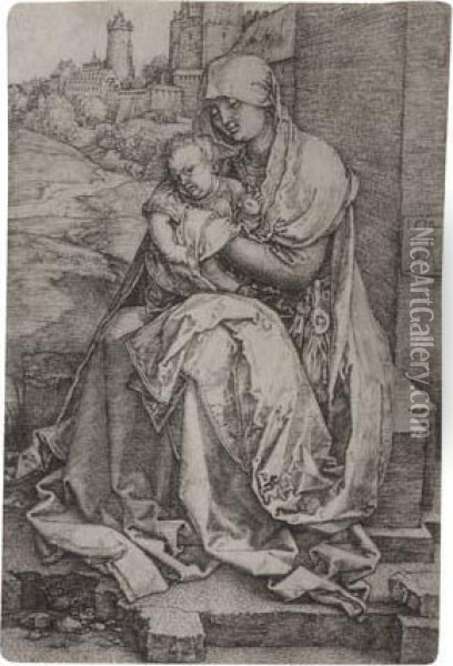 Virgin And Child Seated By The Wall Oil Painting - Albrecht Durer