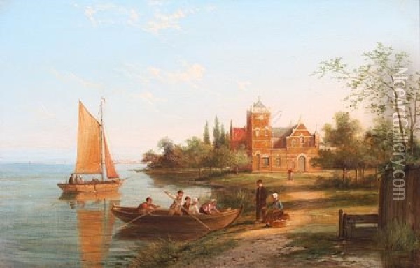 Naaldwyk On The Scheldt, Holland (+ Maestricht On The Maas, Holland; 2 Works) Oil Painting - William Raymond Dommersen