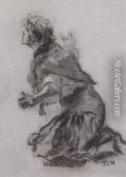 Kniende Junge Frau Mit Flehend
 Erhobenen Armen. Oil Painting - Fritz von Uhde