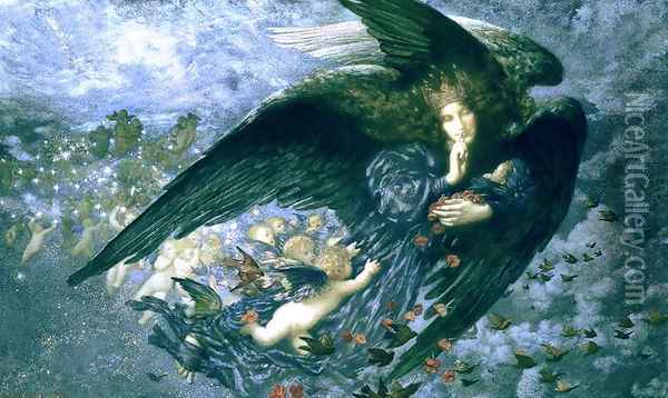 Night with her Train of Stars Oil Painting - Edward Robert Hughes
