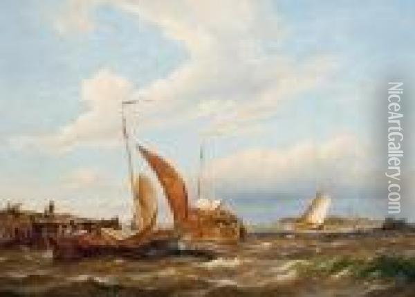 Dutch Fishing Smacks Oil Painting - Pieter Cornelis Dommershuijzen
