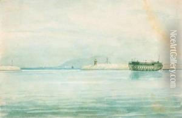 Entrance To The Harbour Of Kingstown, Bay Of Dublin Oil Painting - John Petherick
