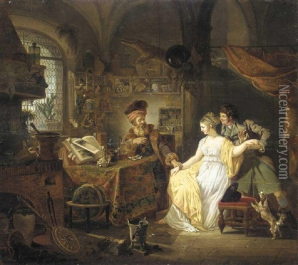 The Visit To The Alchemist Oil Painting - Jean-Louis Demarne