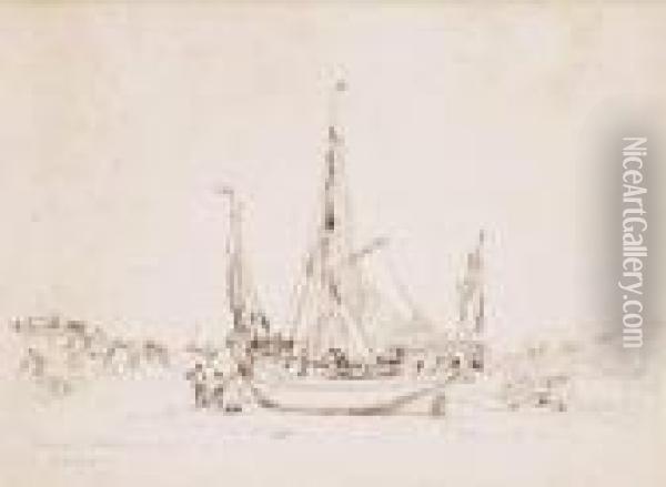 Bateau Echoue Sur La Plage Du Treport Oil Painting - Jules Achille-Noel