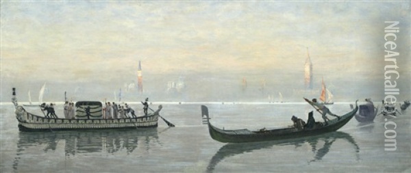 The Venetian Lagoon - A Last Crossing Oil Painting - George Sherwood Hunter