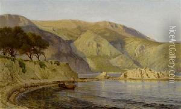 Rocky Coastal Landscape With Fishermen Oil Painting - Charles Samuel Delapeine