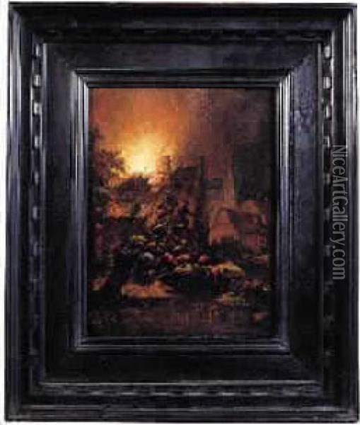Scene D'incendie Nocturne Oil Painting - Egbert van der Poel