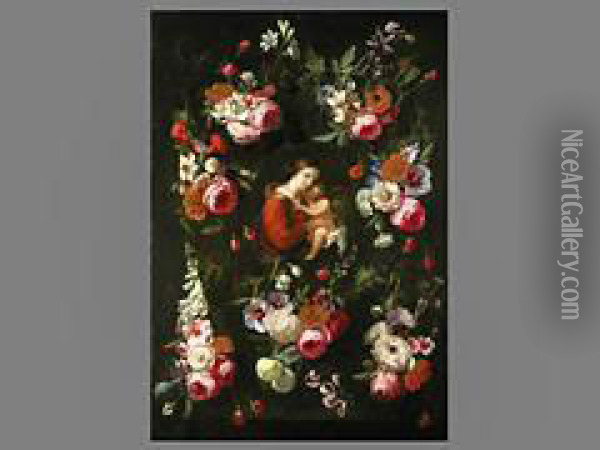 Mutter Gottes In Blumenkranz Oil Painting - Frans Ykens