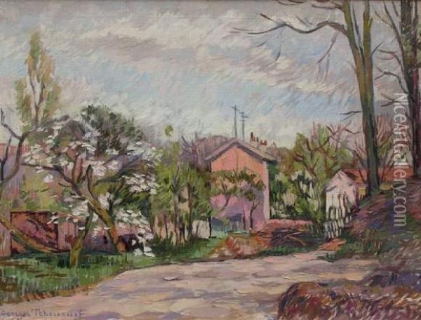 Entree De Village (1941) Oil Painting - Georges Tcherkessof
