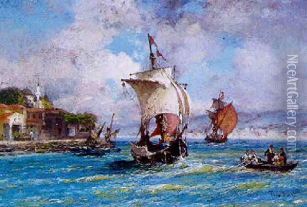 Bateau Dans Un Port Oriental Oil Painting - Germain Fabius Brest
