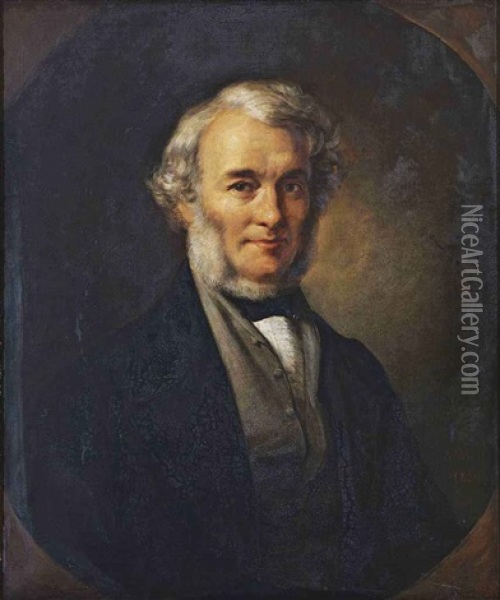 Portrait Of Richard Cobden, M.p. In A Black Coat And A Gray Waistcoat Oil Painting - Alexandre Marie Colin