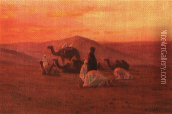 Betende Beduinen In Der Wuste Oil Painting - Otto Pilny