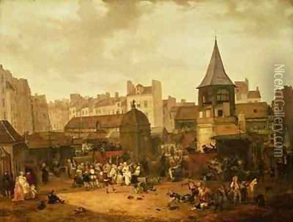 Rejoicing at Les Halles to Celebrate the Birth of Dauphin Louis of France 1781-89 Oil Painting - Philibert-Louis Debucourt