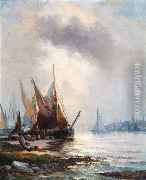 Shipping Scene At Sunset Oil Painting - William Georges Thornley