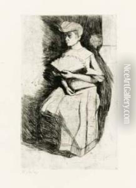 Donna Con Ventaglio,1907 Oil Painting - Umberto Boccioni