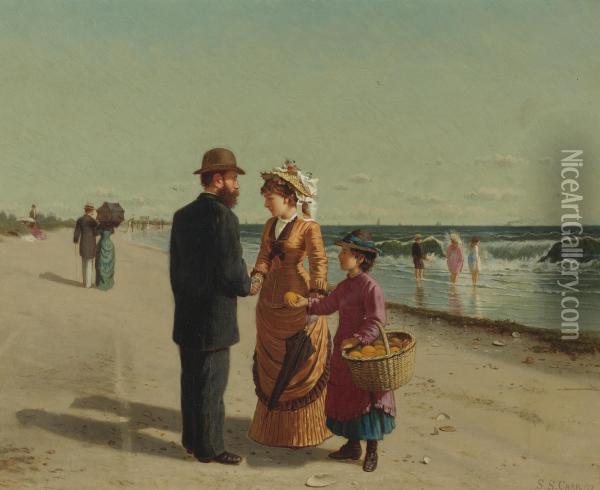Selling Oranges By The Seashore Oil Painting - Samuel S. Carr