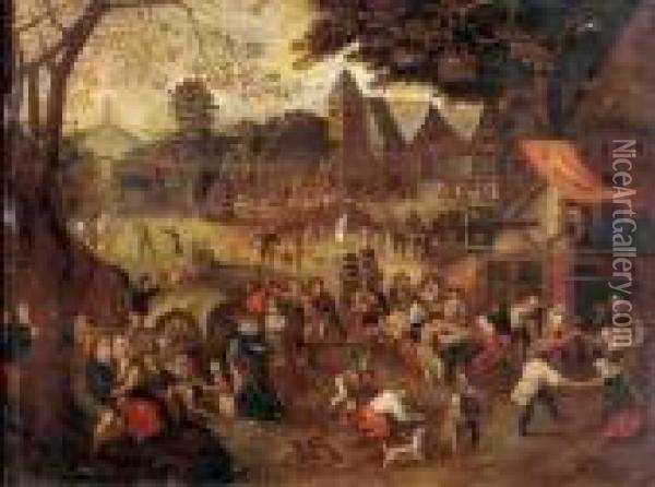 Village Fair With Peasants Making Merry Oil Painting - Peeter Baltens