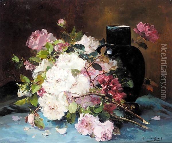 Still life of roses Oil Painting - Eugene Henri Cauchois