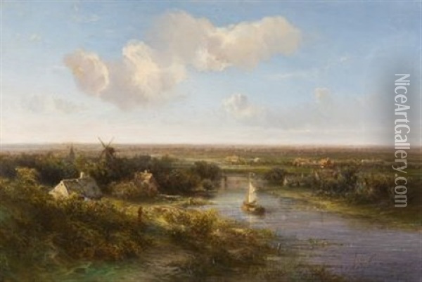 Weite Hollandische Flusslandschaft Oil Painting - Andreas Schelfhout