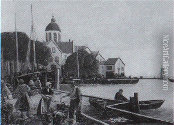 Fischmarkt In Hollandischem Hafen Oil Painting - Hans Hermann