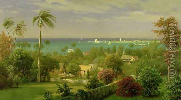 Panoramic View of the Harbour at Nassau in the Bahamas Oil Painting - Albert Bierstadt
