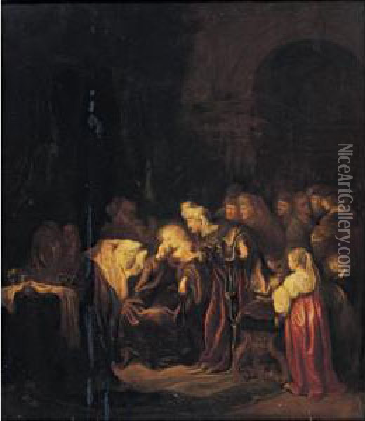 David And Bathsheba Mourning Over Their Dead Son Oil Painting - Salomon Koninck