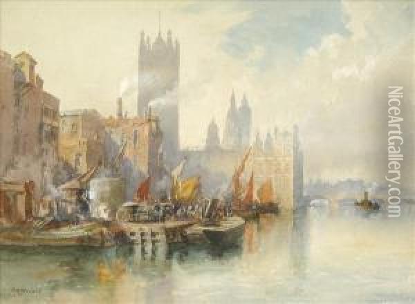 The Houses Of Parliament Oil Painting - Richard Henry Wright