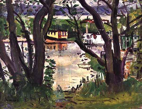 House Boats Loch Lomond Oil Painting - George Leslie Hunter