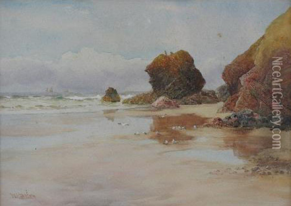 A Rocky Beach Oil Painting - William Casley