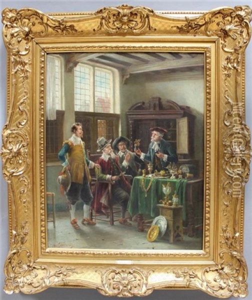 Vier Herren Bei Der Kunstbewertung Oil Painting - Lajos Koloszvary