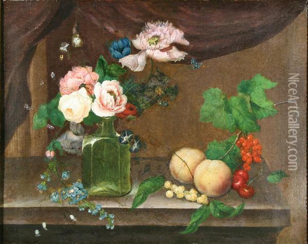 Still Life With Fruit Andflowers Oil Painting - William Page