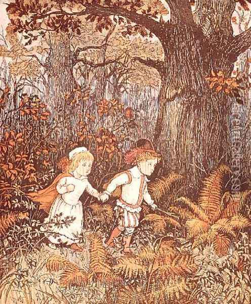 Babes in the Wood (2 children walking in the wood) Oil Painting - Randolph Caldecott